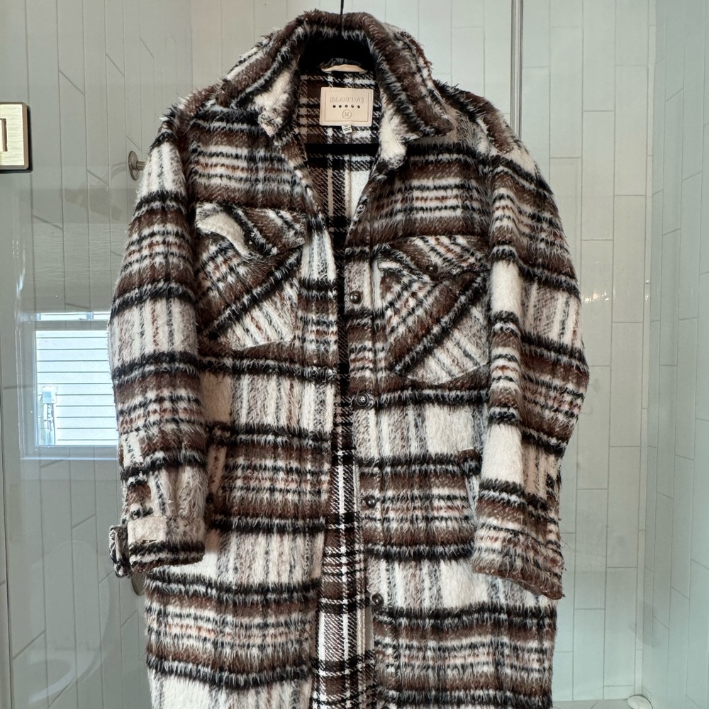 Blank NYC Plaid Jacket in Brown and White